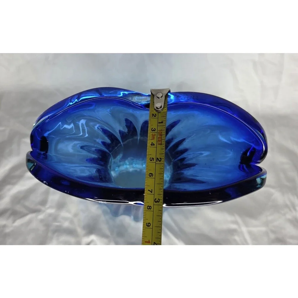 Large Vintage Mid Century Murano Mermaid Tail Blue Glass Vase No Tag & Chips